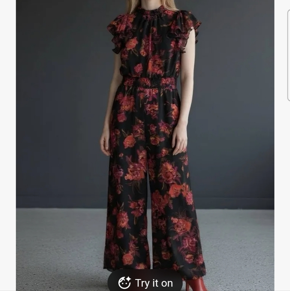 Cynthia Steffe Black and Red Floral Jumpsuit